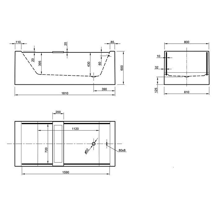 BAUHAUS Ottofond Freistehende Badewanne Optic 181 X 81 Cm, Mineralguss, Weiß 4 BAUHAUS Ottofond Freistehende Badewanne Optic 181 X 81 Cm, Mineralguss, Weiß – Bild 2