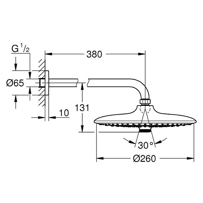 BAUHAUS Grohe Euphoria 260 Kopfbrausen-Set Durchmesser: 26 Cm, 17 L/min Bei 3 Bar, Wandmontage, Chrom 4 BAUHAUS Grohe Euphoria 260 Kopfbrausen-Set Durchmesser: 26 Cm, 17 L/min Bei 3 Bar, Wandmontage, Chrom – Bild 2