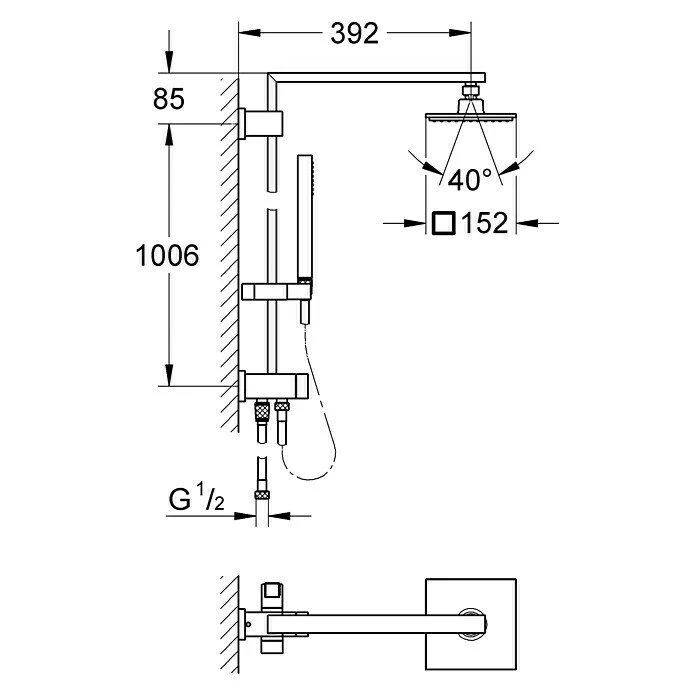 BAUHAUS Grohe Euphoria Cube Duschsystem Mit Umsteller, Lochabstand: 1.006 Cm, Anzahl Strahlarten: 1 Stk., Chrom 4 BAUHAUS Grohe Euphoria Cube Duschsystem Mit Umsteller, Lochabstand: 1.006 Cm, Anzahl Strahlarten: 1 Stk., Chrom – Bild 2