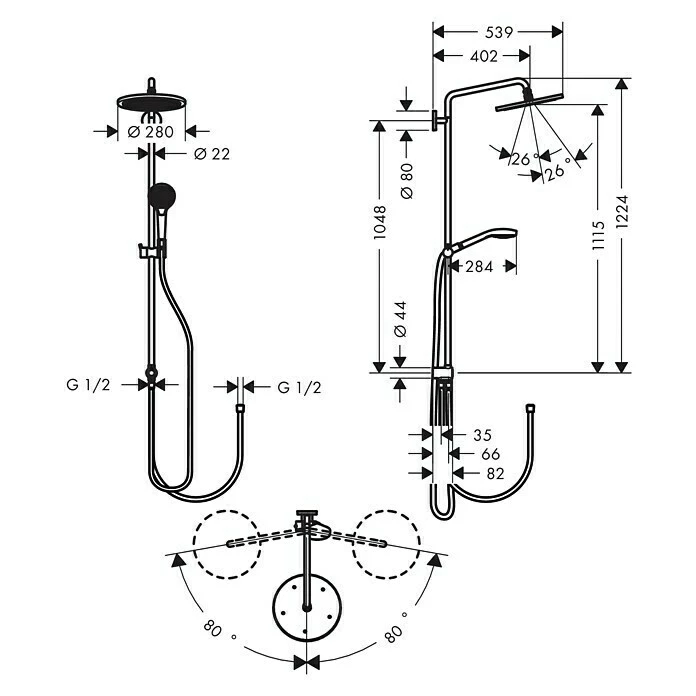 BAUHAUS Hansgrohe Duschsystem Croma Select S Showerpipe 280 Lochabstand: 104,8 Cm, Anzahl Strahlarten: 3 Stk., Chrom 4 BAUHAUS Hansgrohe Duschsystem Croma Select S Showerpipe 280 Lochabstand: 104,8 Cm, Anzahl Strahlarten: 3 Stk., Chrom – Bild 2