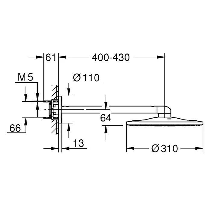 BAUHAUS Grohe Rainshower SmartActive Kopfbrausen-Set 310 Durchmesser: 31 Cm, 25 L/min Bei 3 Bar, Wandmontage, Chrom 4 BAUHAUS Grohe Rainshower SmartActive Kopfbrausen-Set 310 Durchmesser: 31 Cm, 25 L/min Bei 3 Bar, Wandmontage, Chrom – Bild 2