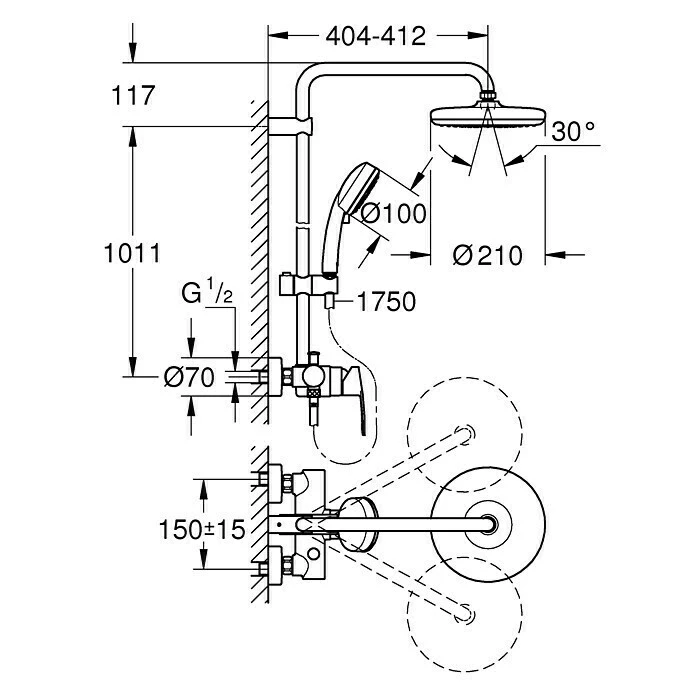 BAUHAUS Grohe Tempesta Cosmopolitan Duschsystem Mit Einhebelmischer, Lochabstand: 101,1 Cm, Anzahl Strahlarten: 2 Stk., Chrom 5 BAUHAUS Grohe Tempesta Cosmopolitan Duschsystem Mit Einhebelmischer, Lochabstand: 101,1 Cm, Anzahl Strahlarten: 2 Stk., Chrom – Bild 3