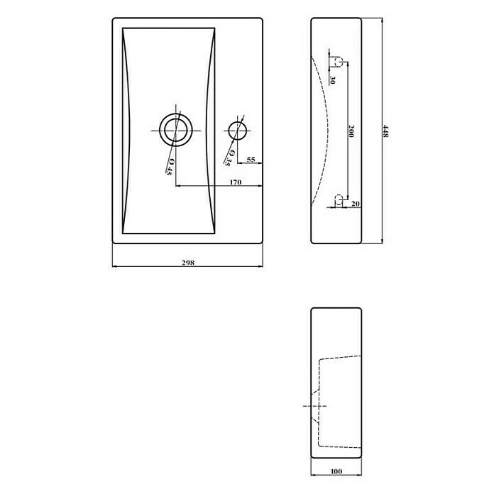 BAUHAUS Camargue Waschbecken Fuerteventura B X L: 44,8 X 29,8 Cm, Ohne Spezialglasur, Hahnloch: Mitte, Ohne Überlauf, Weiß 4 BAUHAUS Camargue Waschbecken Fuerteventura B X L: 44,8 X 29,8 Cm, Ohne Spezialglasur, Hahnloch: Mitte, Ohne Überlauf, Weiß – Bild 2