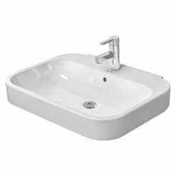 BAUHAUS Duravit Happy D.2 Waschtisch 60 X 47,5 Cm, Mit Schmutzabweisender Glasur, Hahnloch: Mitte, Mit Überlauf, Weiß, Ungeschliffen