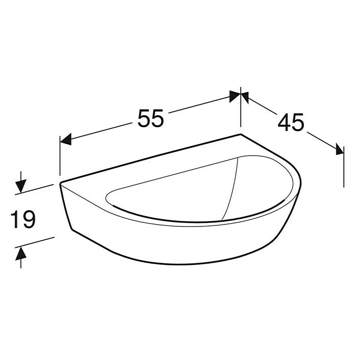 BAUHAUS Geberit Renova Waschtisch 55 X 45 Cm, Ohne Spezialglasur, Hahnloch: Ohne, Ohne Überlauf, Weiß 4 BAUHAUS Geberit Renova Waschtisch 55 X 45 Cm, Ohne Spezialglasur, Hahnloch: Ohne, Ohne Überlauf, Weiß – Bild 2