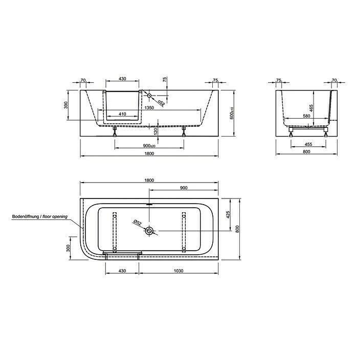 BAUHAUS Ottofond Badewanne Pueblo 180 X 80 Cm, Linksseitig, Mit Ab- & Überlaufgarnitur, Sanitäracryl, Weiß 8 BAUHAUS Ottofond Badewanne Pueblo 180 X 80 Cm, Linksseitig, Mit Ab- & Überlaufgarnitur, Sanitäracryl, Weiß – Bild 6