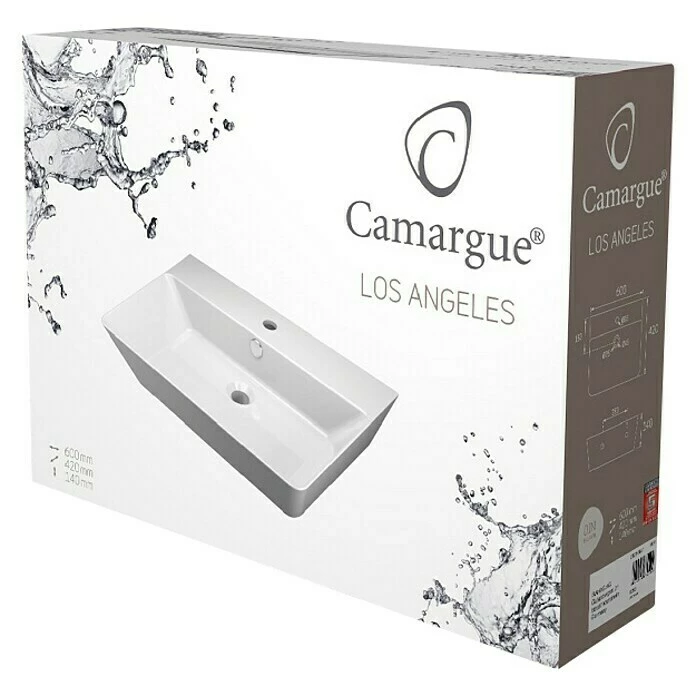 BAUHAUS Camargue Los Angeles Waschtisch Straight 60 X 42 Cm, Ohne Spezialglasur, Hahnloch: Mitte, Mit Überlauf, Weiß 4 BAUHAUS Camargue Los Angeles Waschtisch Straight 60 X 42 Cm, Ohne Spezialglasur, Hahnloch: Mitte, Mit Überlauf, Weiß – Bild 2
