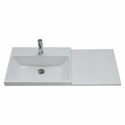 BAUHAUS Camargue Flow Einbauwaschbecken 100,4 X 45 Cm, Mit Schmutzabweisender Glasur, Hahnloch: Mitte, Weiß, Ablagefläche: Rechts