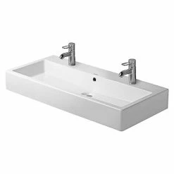 BAUHAUS Duravit Vero Air Doppelwaschtisch 100 X 47 Cm, Mit Schmutzabweisender Glasur, Hahnloch: Mitte, Mit Überlauf, Weiß, Ungeschliffen
