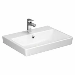 BAUHAUS Camargue New York Waschtisch 61,5 X 45 Cm, Ohne Spezialglasur, Hahnloch: Mitte, Mit Überlauf, Weiß