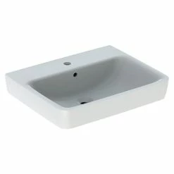 BAUHAUS Geberit Renova Plan Waschtisch 60 X 48 Cm, Mit Schmutzabweisender Glasur, Hahnloch: Mitte, Mit Überlauf, Weiß