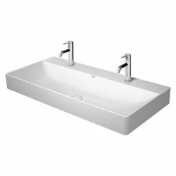 BAUHAUS Duravit DuraSquare Doppelwaschtisch 100 X 47 Cm, Mit Schmutzabweisender Glasur, Hahnloch: Mitte, Ohne Überlauf, Weiß, Ungeschliffen
