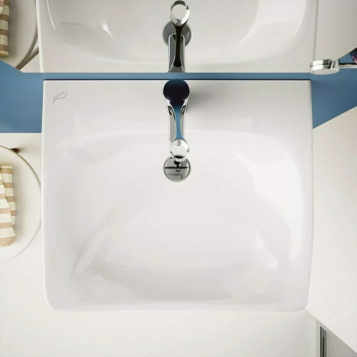 BAUHAUS Geberit Renova Nr. 1 Comfort Waschtisch Barrierefrei 65 X 55 Cm, Mit Schmutzabweisender Glasur, Hahnloch: Mitte, Mit Überlauf, Weiß 4 BAUHAUS Geberit Renova Nr. 1 Comfort Waschtisch Barrierefrei 65 X 55 Cm, Mit Schmutzabweisender Glasur, Hahnloch: Mitte, Mit Überlauf, Weiß – Bild 2
