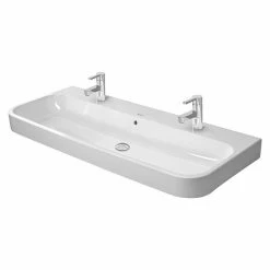 BAUHAUS Duravit Happy D.2 Doppelwaschtisch 120 X 50,5 Cm, Mit Schmutzabweisender Glasur, Anzahl Hahnlöcher: 2, Mit Überlauf, Weiß, Ungeschliffen