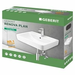 Alternative view of BAUHAUS Geberit Renova Plan Waschtisch-Set 60 X 48 Cm, Ohne Spezialglasur, Hahnloch: Mitte, Mit Überlauf, Weiß