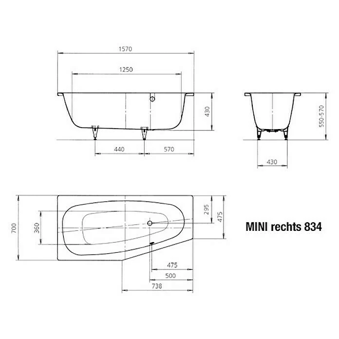 BAUHAUS Kaldewei Badewanne Mini 834 Rechtsseitig, 157 X 70 Cm, Stahl-Email, Alpinweiß 4 BAUHAUS Kaldewei Badewanne Mini 834 Rechtsseitig, 157 X 70 Cm, Stahl-Email, Alpinweiß – Bild 2