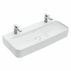 BAUHAUS Villeroy & Boch Finion Doppelwaschtisch 100 X 47 Cm, Mit Schmutzabweisender Glasur, Oberfläche Beckenunterseite: Geschliffen, Hahnloch: Mitte, Weiß
