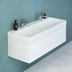 BAUHAUS Camargue Cube Einbauwaschbecken 120 X 49 Cm, 2 Hahnlöcher, Mineralguss, Weiß