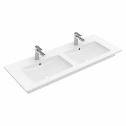 BAUHAUS Villeroy & Boch Venticello Doppelwaschtisch 130 X 50 Cm, Mit Schmutzabweisender Glasur, Mit 2 Hahnlöchern, Mit Überlauf, Weiß