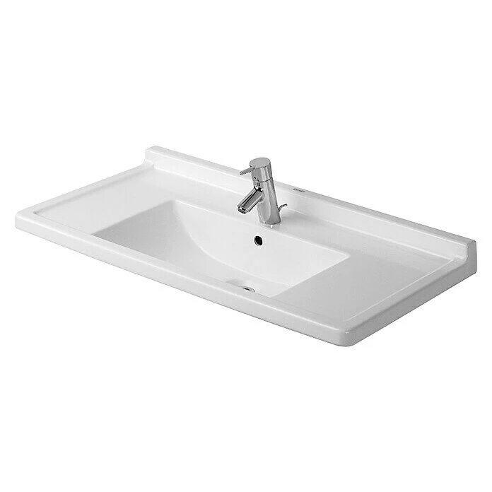 BAUHAUS Duravit Starck 3 Waschtisch Typ 1 85 X 48,5 Cm, Mit Schmutzabweisender Glasur, Hahnloch: Mitte, Mit Überlauf, Weiß 3 BAUHAUS Duravit Starck 3 Waschtisch Typ 1 85 X 48,5 Cm, Mit Schmutzabweisender Glasur, Hahnloch: Mitte, Mit Überlauf, Weiß