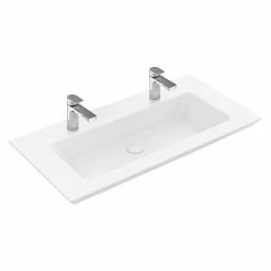 BAUHAUS Villeroy & Boch Legato Doppelwaschtisch 120 X 50 Cm, Ohne Spezialglasur, Hahnloch: Mitte, Ohne Überlauf, Weiß