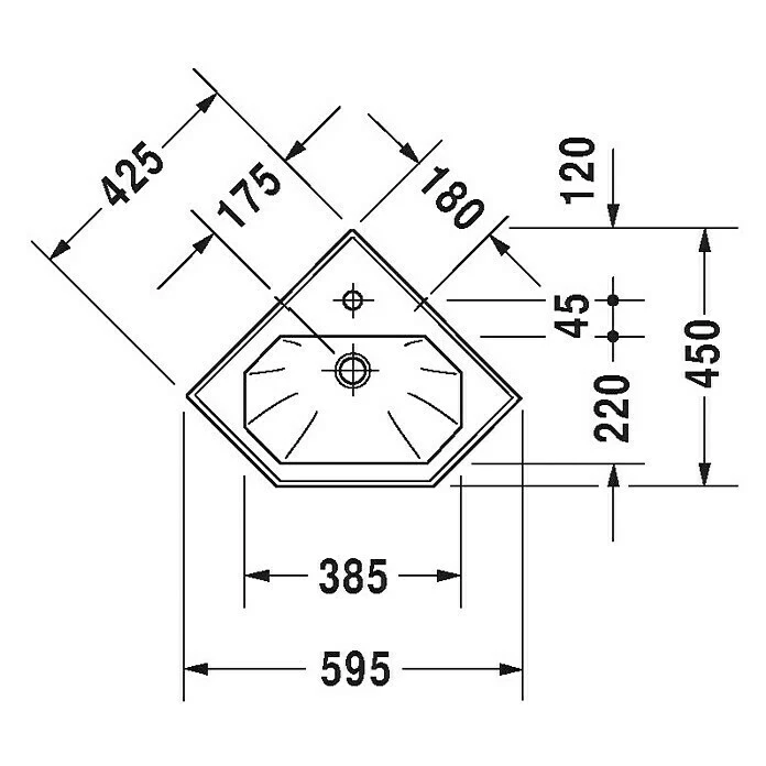 BAUHAUS Duravit 1930 Eckwaschbecken 59,5 X 45 Cm, Mit Schmutzabweisender Glasur, Hahnloch: Mitte, Mit Überlauf, Weiß 4 BAUHAUS Duravit 1930 Eckwaschbecken 59,5 X 45 Cm, Mit Schmutzabweisender Glasur, Hahnloch: Mitte, Mit Überlauf, Weiß – Bild 2