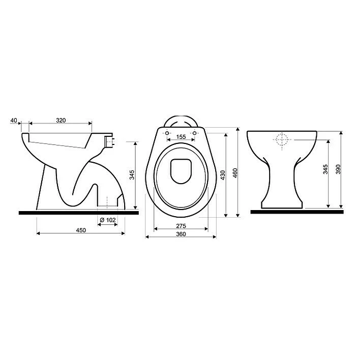 BAUHAUS Camargue Sydney Stand-WC Mit Spülrand, Ohne Spezialglasur, Spülform: Tief, WC Abgang: Senkrecht, Weiß 8 BAUHAUS Camargue Sydney Stand-WC Mit Spülrand, Ohne Spezialglasur, Spülform: Tief, WC Abgang: Senkrecht, Weiß – Bild 6