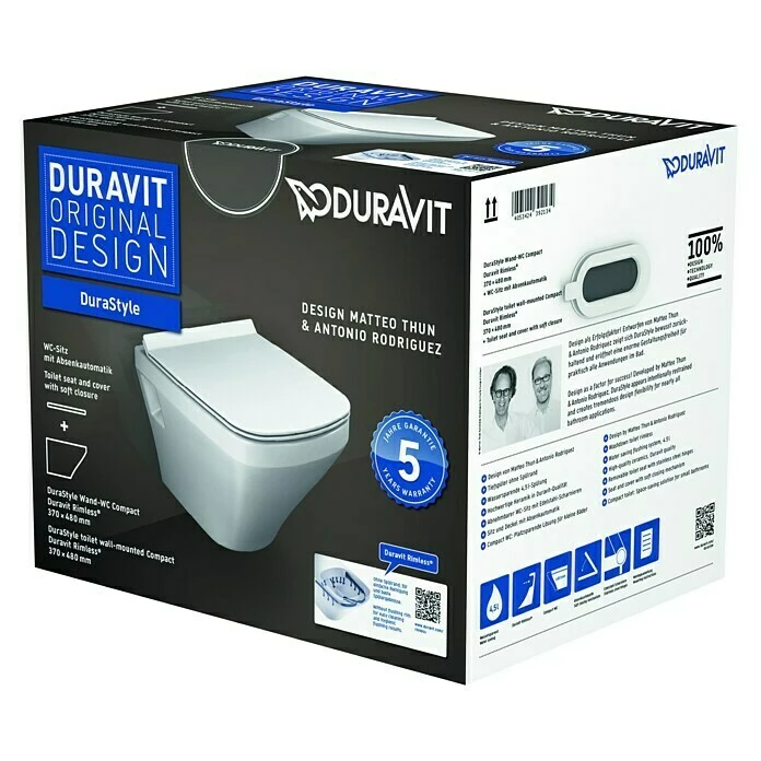 BAUHAUS Duravit DuraStyle Wand-WC-Set Compact Spülrandlos, Ohne Spezialglasur, Spülform: Tief, WC Abgang: Waagerecht, Weiß 4 BAUHAUS Duravit DuraStyle Wand-WC-Set Compact Spülrandlos, Ohne Spezialglasur, Spülform: Tief, WC Abgang: Waagerecht, Weiß – Bild 2