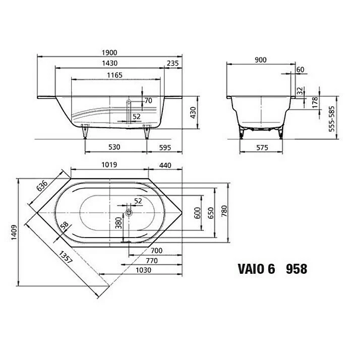 BAUHAUS Kaldewei Badewanne Vaio 6 190 X 90 Cm, Stahl-Email, Alpinweiß 4 BAUHAUS Kaldewei Badewanne Vaio 6 190 X 90 Cm, Stahl-Email, Alpinweiß – Bild 2
