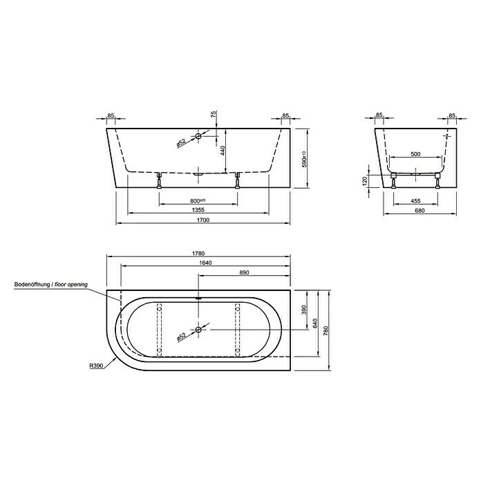 BAUHAUS Ottofond Badewanne Siesta Corner Linksseitig, 178 X 78 Cm, Sanitäracryl, Weiß 5 BAUHAUS Ottofond Badewanne Siesta Corner Linksseitig, 178 X 78 Cm, Sanitäracryl, Weiß – Bild 3
