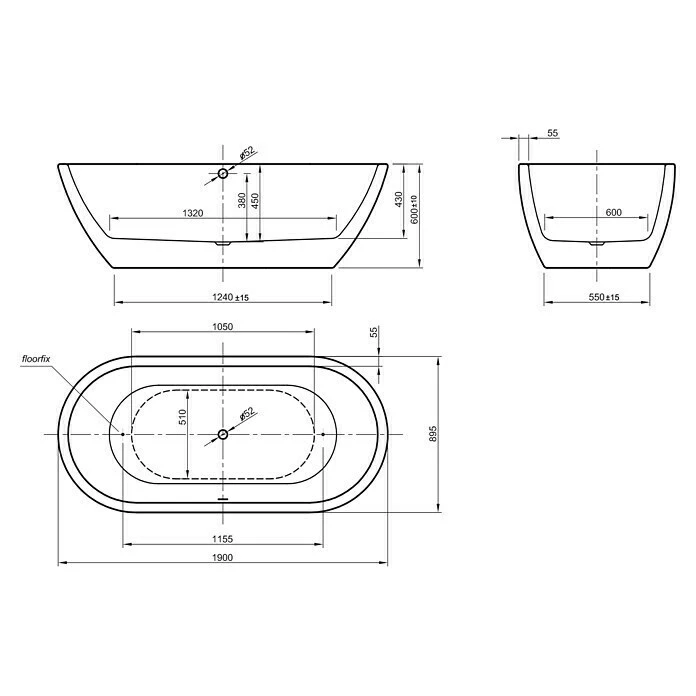 BAUHAUS Ottofond Freistehende Badewanne Dorado 190 X 90 Cm, Sanitäracryl, Weiß 6 BAUHAUS Ottofond Freistehende Badewanne Dorado 190 X 90 Cm, Sanitäracryl, Weiß – Bild 4