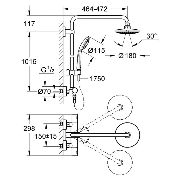 BAUHAUS Grohe Tempesta Duschsystem Mit Thermostatarmatur, Lochabstand: 101,6 Cm, Anzahl Strahlarten: 2 Stk., Chrom 4 BAUHAUS Grohe Tempesta Duschsystem Mit Thermostatarmatur, Lochabstand: 101,6 Cm, Anzahl Strahlarten: 2 Stk., Chrom – Bild 2